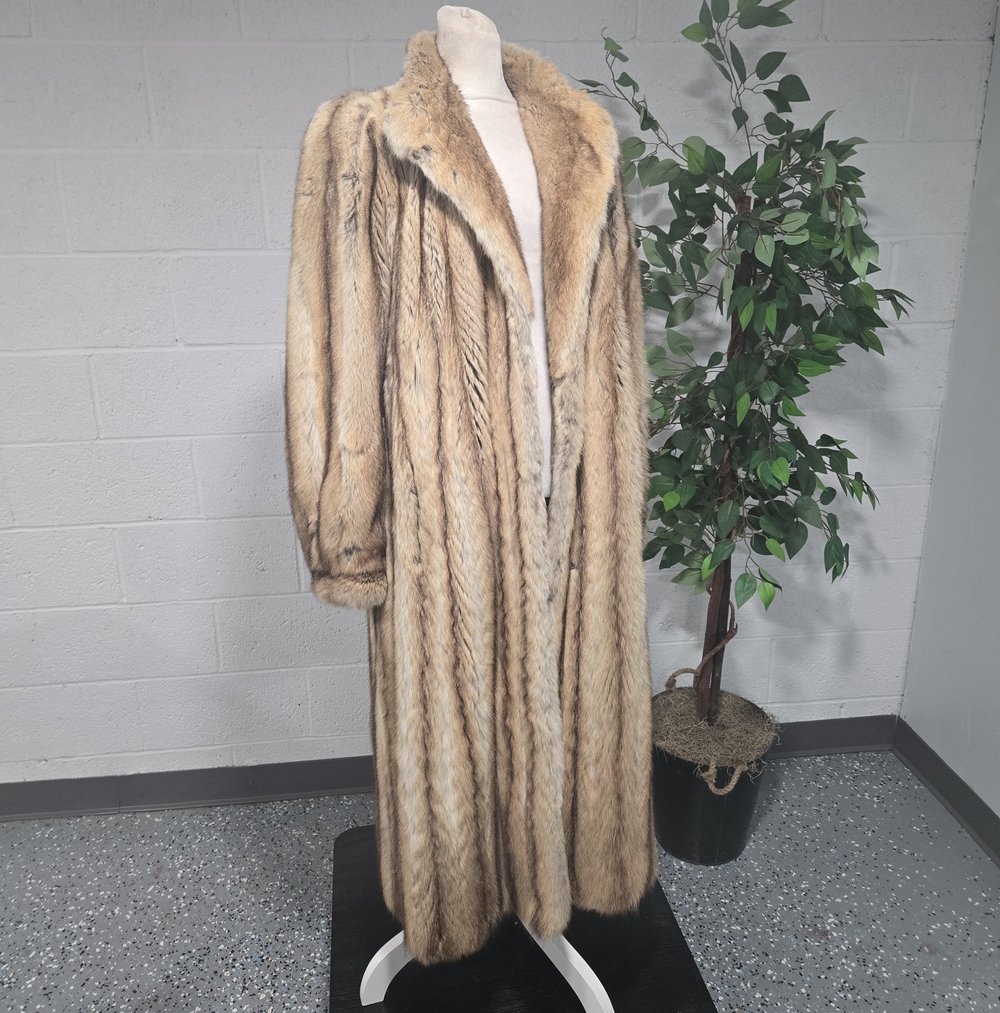 VTG 80s Russian Fitch Fur Maxi Full Length Coat Glam Mobwife Old Money Medium